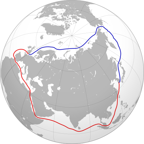 This map shows the 2 ways to get from South Korea to London: either via the Suez Canal or the new Arctic sea passage. The Artic shaves a few thousand miles off the trip, which means hundreds of thousands of dollars in fuel and another week or two in transit time. The Arctic passage has been becoming a reality over the past decade, at least for the summer months. Yet even if the ice shield has broken up in the summer, a chunk of ice the size of an office desk can still do a lot of damage to the standard 3/8ths steel plate on a modern merchant vessel's hull.