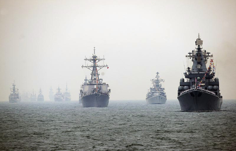 Warships in maneuvers.